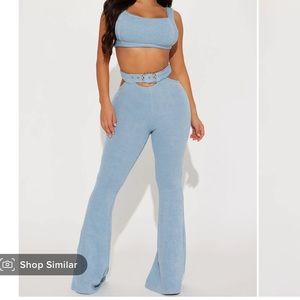 Fashion Nova Light Blue Ribbed Cutout Boot Flare Pants